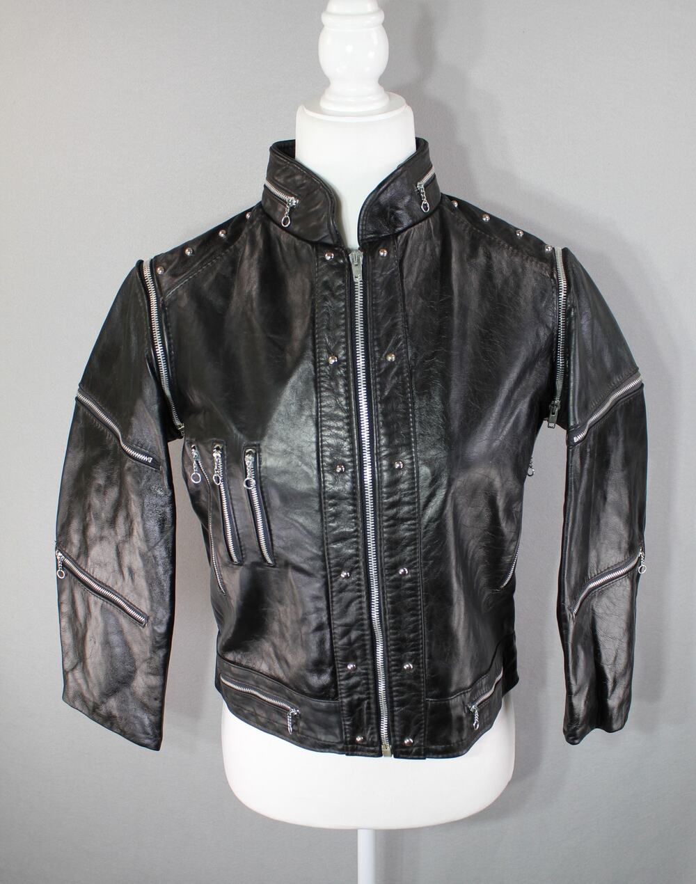 Black Leather Zipper Biker Moto Jacket Women's Petite Extra Small
